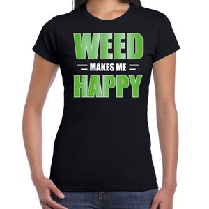 Weed makes me happy t-shirt / kleding zwart voor dames