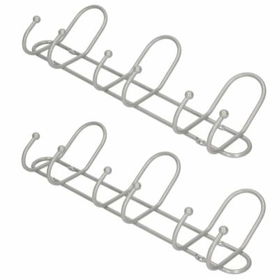 2x Luxe kapstokken / jashaken / wandstokken zilver metaal 3x dubbele brede haak 14 x 40 cm