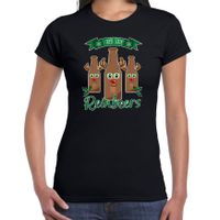 Fout kersttrui t-shirt voor dames - Rudolf Reinbeers - zwart - rendier/bier