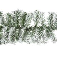 Dennenslinger/dennen guirlande - groen - besneeuwd - 270 x 9,5 cm - PVC - 160 tips - thumbnail