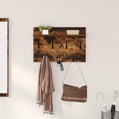 Wandgemonteerde kapstok met plank Gerookt eiken 60 x 40 x 12 cm