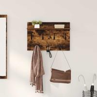 Wandgemonteerde kapstok met plank Gerookt eiken 60 x 40 x 12 cm