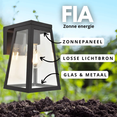 Gevelverlichting solar met E27 fitting zwart met glas Fia