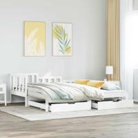 Slaapbank met onderschuifbed/lades zonder matras 90x200 cm wit