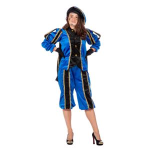 Pietenpak roetveeg Piet Luxe - blauw - pieten verkleed kostuum 3-delig - volwassenen