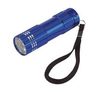 1x Kleine 9x LED krachtige pocket zaklamp - blauw - 9 cm - met batterijen en koordje