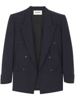 Saint Laurent blazer en laine vierge à fines rayures - Bleu