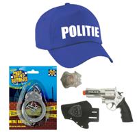 Politie verkleed cap/pet blauw met pistool/holster/badge/handboeien voor kinderen