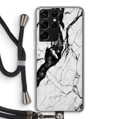 Witte marmer 2: Samsung Galaxy S21 Ultra Transparant Hoesje met koord