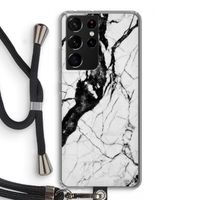 Witte marmer 2: Samsung Galaxy S21 Ultra Transparant Hoesje met koord