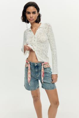 Geborduurde denim short - BLUE - 42