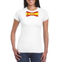 Wit t-shirt met Spanje vlag strikje dames - thumbnail