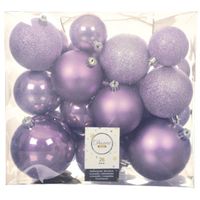 26x stuks kunststof kerstballen heide lila paars 6-8-10 cm glans/mat/glitter   - - thumbnail