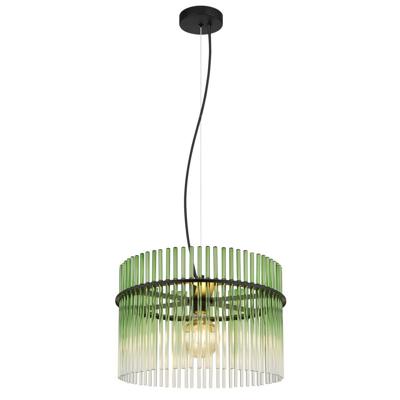 Globo Zwarte hanglampGorley met groen glas Ø 40cm - 15698HG