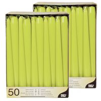 100x stuks dinerkaarsen lime groen 25 cm