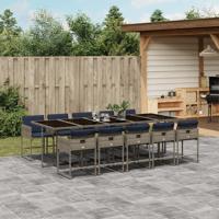11-delige tuinset met kussens, grijs polyrotan