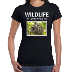 Luiaard t-shirt met dieren foto wildlife of the world zwart voor dames