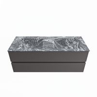 MONDIAZ VICA-DLUX 130cm badmeubel onderkast Dark grey 2 lades. Inbouw wastafel CLOUD dubbel zonder kraangat, kleur Lava. - thumbnail