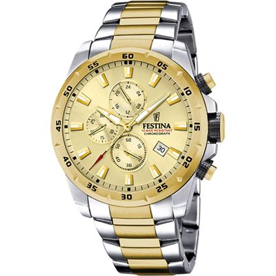 Festina F20562/2 Horloge Chrono Sport Champagne staal zilver- en goudkleurig-blauw 45 mm