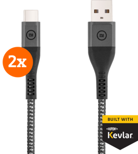 BlueBuilt Usb A naar Usb C Kabel 1,5m Kevlar Zwart Duo Pack