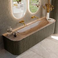 Badmeubel Mondiaz Kurve-Dlux | 170 cm | Meubelkleur Shadow | Wastafelkleur Arena | Solid surface | Wasbak midden spoelbak | Zonder kraangat(en)