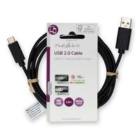 Nedis CCGL60600BK20 USB-kabel 2 m USB 2.0 USB A USB C Zwart - thumbnail