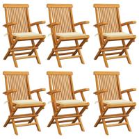Tuinstoelen 6 st met crème kussens massief teakhout