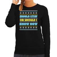 Apres ski sweater voor dames - Should i stay or should i snow now - zwart - apresski/wintersport