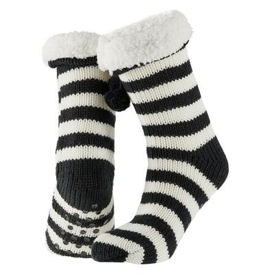 Apollo Dames huissokken/slofsokken - zwart/wit - gestreept - maat 36-41 - Anti-slip