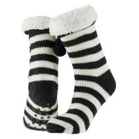 Apollo Dames huissokken/slofsokken - zwart/wit - gestreept - maat 36-41 - Anti-slip Apollo Dames huissokken/slofsokken - zwart/wit - gestreept - maat 36-41 - Anti-slip