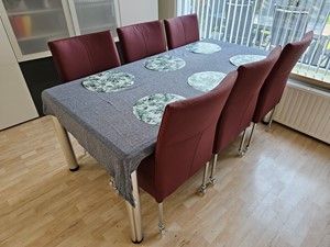 Set van 6 leren eetkamerstoelen - met wieltjes en hoge rug - rood leer - Echt leer, Modern, ontdek de vele Leersoorten en Kleuren bij ShopX