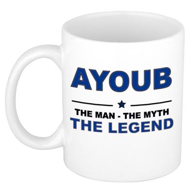 Ayoub cadeau mok - man myth legend - naam koffiemok / beker - wit en blauw - 300 ml