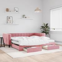 Slaapbank met onderschuifbed en lades 100x200 cm fluweel roze