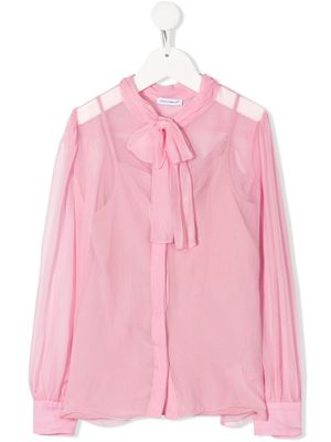 Dolce & Gabbana Kids blouse transparente à col lavallière - Rose