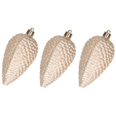 Kersthangers dennenappels - 6x st - champagne - glitter - 8 cm - kunststof - kerstversiering