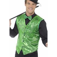 Verkleed gilet/vestje - groen - pailletten - heren - polyester - glitterjasje - show - thumbnail