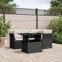 5-delige Loungeset met kussens poly rattan zwart