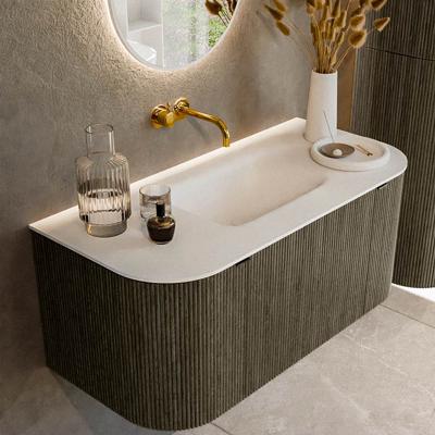 Badmeubel Mondiaz Kurve | 100 cm cm | Meubelkleur Shadow | Wastafelkleur Talc | Solid surface | Wasbak midden spoelbak | Zonder kraangat(en)