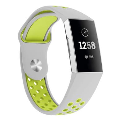 Tweekleurige ronde gat siliconen polsband horloge band voor Fitbit charge 3 polsband grootte: 145-210mm (grijs groen)