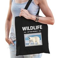 Katoenen tasje IJsberen zwart - wildlife of the world IJsbeer cadeau tas