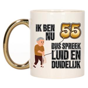 Verjaardag cadeau mok 55 jaar - luid en duidelijk - goud - 300 ml - Keramiek