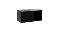 Storke Edge zwevend badmeubel 110 x 52 cm mat zwart met Diva asymmetrisch linkse wastafel in top solid zijdegrijs