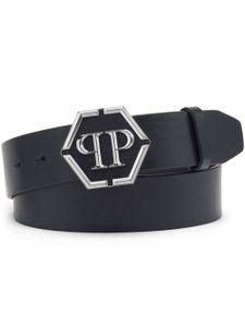 Philipp Plein ceinture en cuir à boucle logo - Bleu