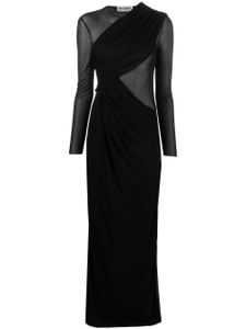 Saint Laurent robe longue drapée à empiècement transparent - Noir