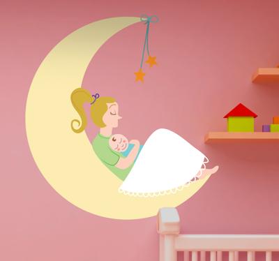 Sticker kinderkamer mama en baby maan