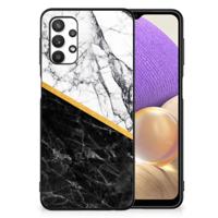 Samsung Galaxy A32 5G Marmeren Print Telefoonhoesje Marmer Wit Zwart - Origineel Cadeau Man
