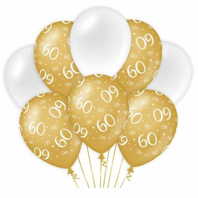 60 jaar leeftijd thema Ballonnen - 8x - goud/wit - Verjaardag - Versiering/feestartikelen 60 jaar leeftijd thema Ballonnen - 8x - goud/wit - Verjaardag - Versiering/feestartikelen