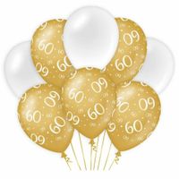 60 jaar leeftijd thema Ballonnen - 8x - goud/wit - Verjaardag - Versiering/feestartikelen   -