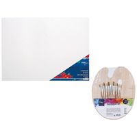 Hobby speelgoed set 2x Schildersdoeken 50 x 70 cm met palet en 12 kwasten