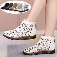 Dames Laarzen Grote maten Sandalen Laarzen Zomerlaarzen Dagelijks Effen Kleur Effen Uitgehold Booties enkellaarzen Platte hak Ronde Teen Elegant Modieus Casual PU Rits Amandel Zwart Beige Lightinthebox